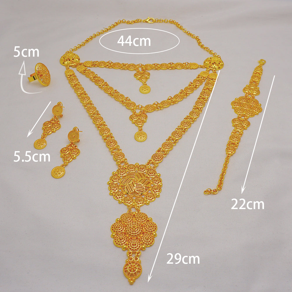 Arabic Dubai Jewelry Set for Women Earrings Ethiopian African Long Chain Gold C image 37