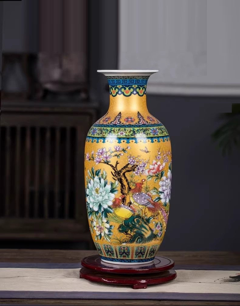 Golden Jingdezhen ceramics, Chinese style enamel colored vase decorations, home image 1