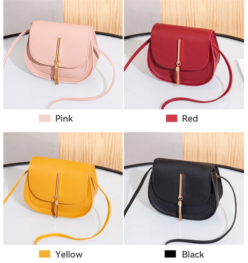 New Golden Tassel Double Layer Semi Circle Solid Color One Shoulder Saddle Bag image 5