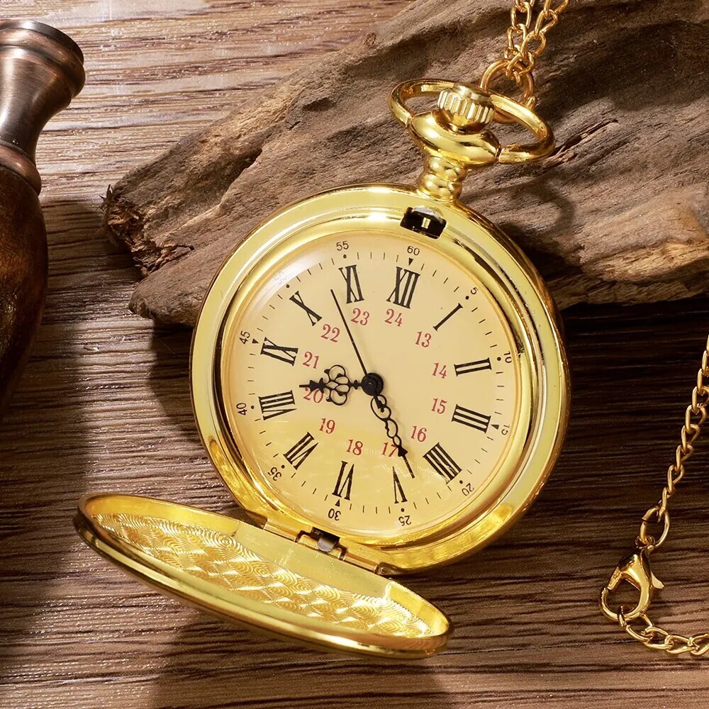 Antique Steampunk Vintage Roman Numerals Quartz Pocket Watch Gold Case Necklace image 3