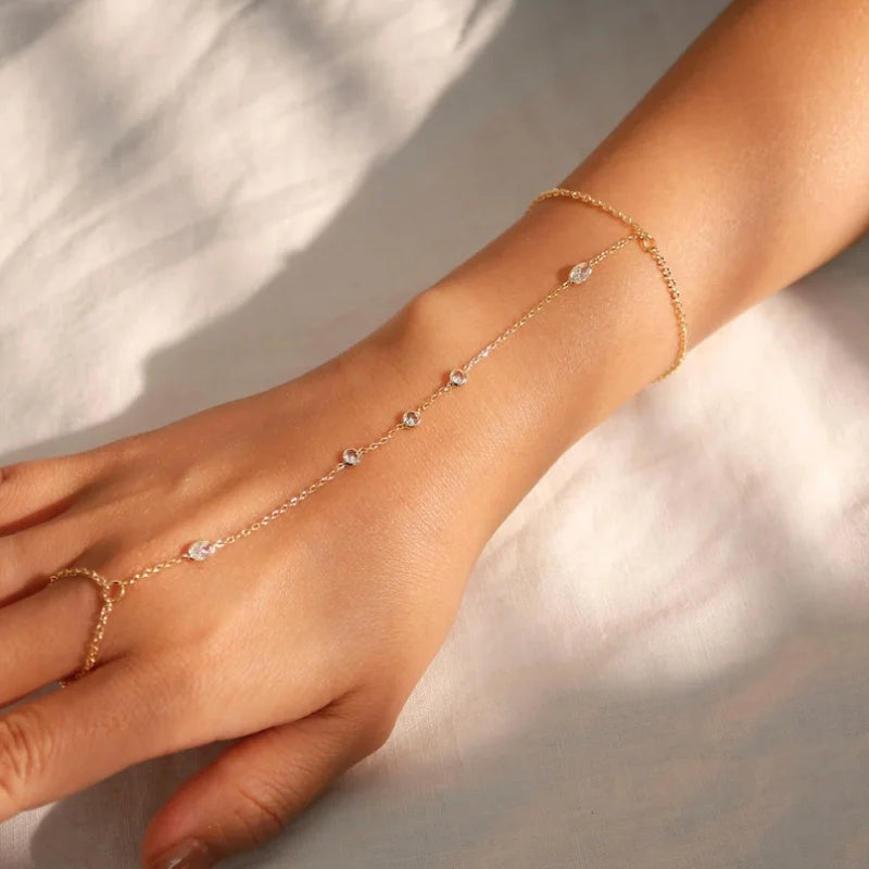 18K Gold STAINLESS STEELDainty plated Hand Chain Bracelet for Her STAINLESS STE image 1