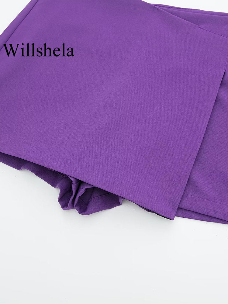Willshela Women Fashion Solid Asymmetrical Side Zipper Skirts Shorts Vintage Hi image 17