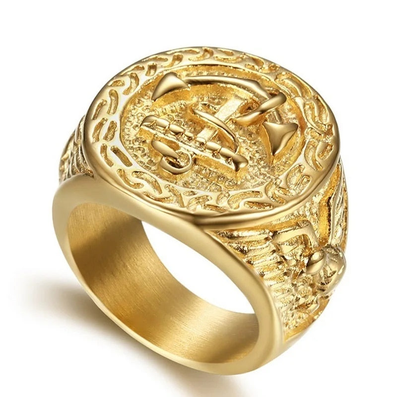 Retro Anchor Navy Marine Large Ring For Men Gold Color Punk Gothic Rock Hiphop image 0