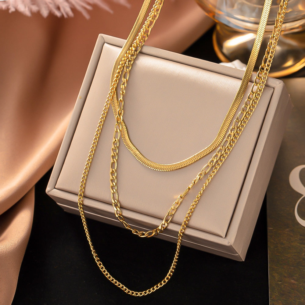 Muilti Chains 316L Rustproof Stainless Steel Gold Color Necklace For Women image 3