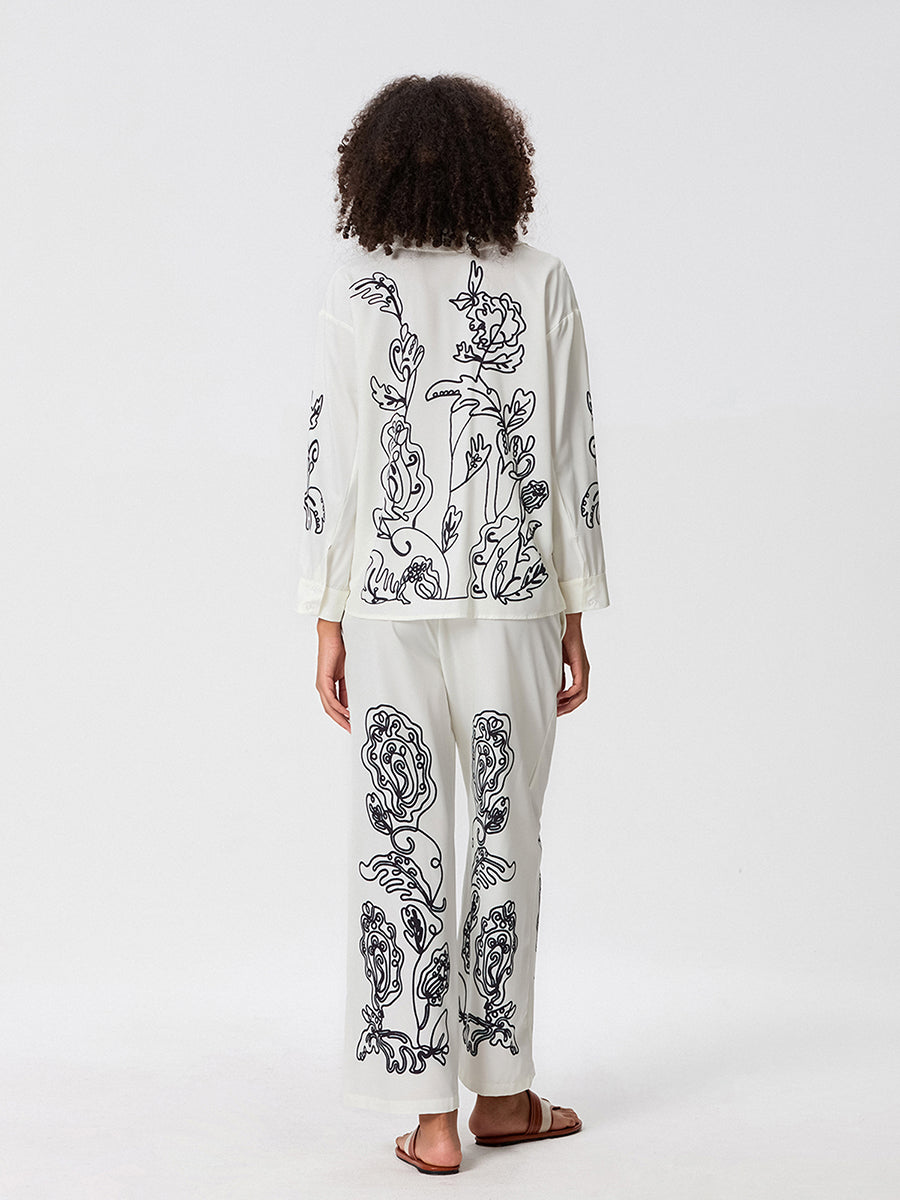 Women Blazer and Pants Set Stylish Floral Print Jacket with Trousers for Workwe image 5