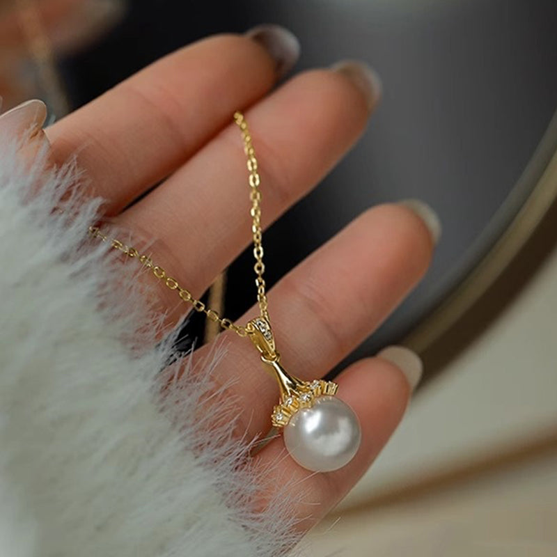 Natrual Fresh Water Pearl Necklace with Certificate 18 K Pure 100 Gold Pendant image 1
