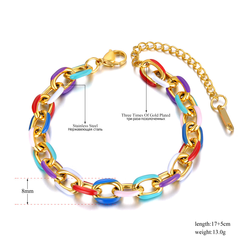 JeeMango Titanium Stainless Steel Chain & Link Bracelet Trendy 18k Gold Plated image 2