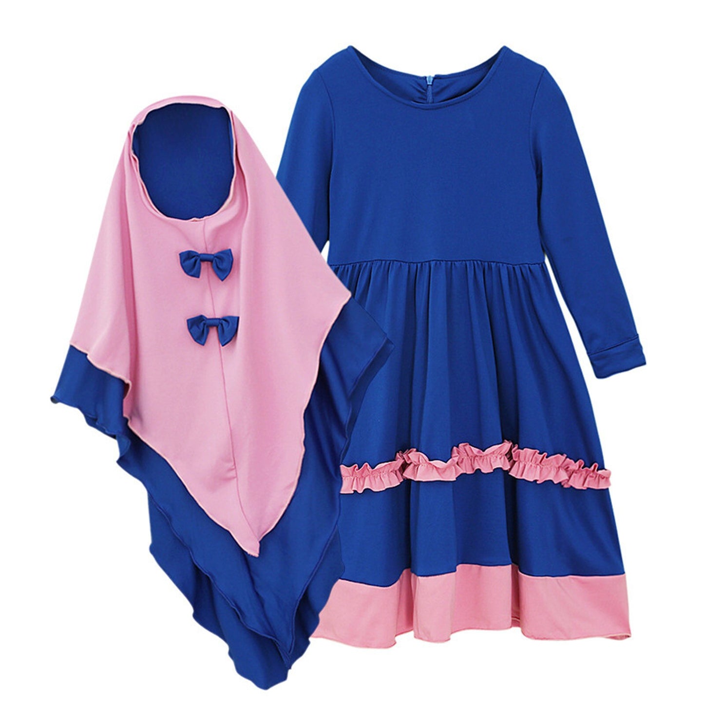 Muslim 2 Pieces Set Girls Princess Dress Kids Abaya Hijab Islamic Children Pray image 0