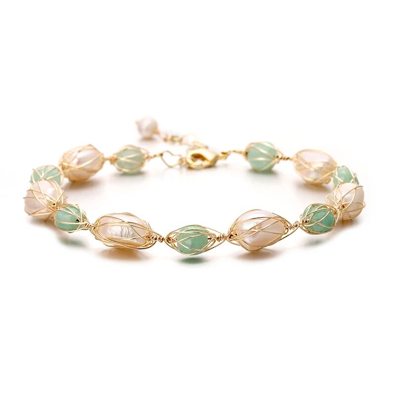 Original Handmade 14K Gold Filled Baroque Natural Freshwater Pearl Jade Lady Br image 4