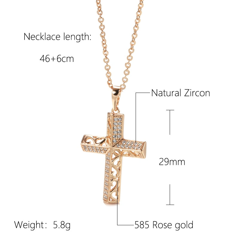 SYOUJYO Trendy Luxury Cross Necklace 585 Rose Gold Color Crystal Jesus Cross image 2