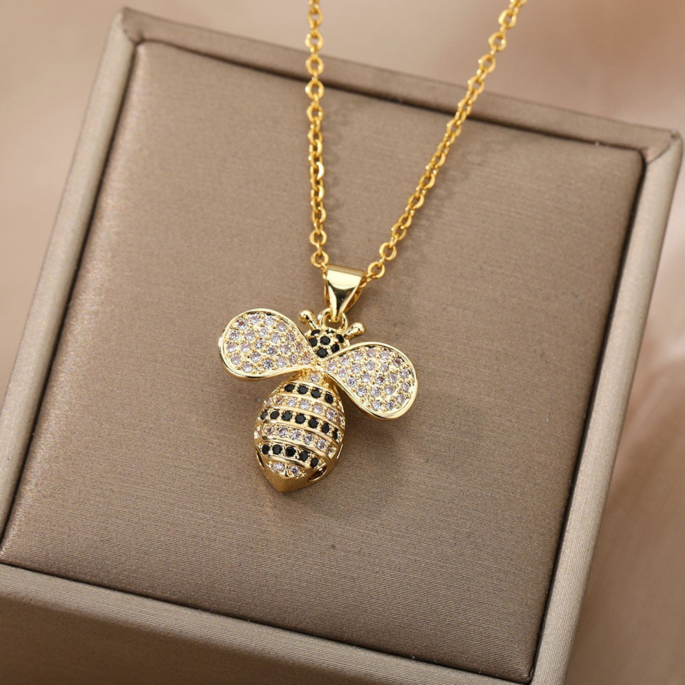 RXSMll Bee Pendant Necklace For Women Luxury Colorful Zircon Gold Plated image 3