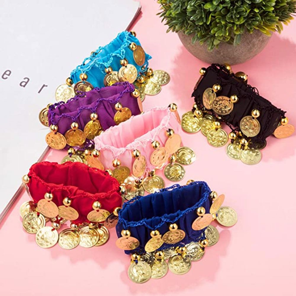 1 Pair Belly Dance Wrist Ankle Cuffs Bracelets Chiffon Gold Coin Belly Dance Co image 8