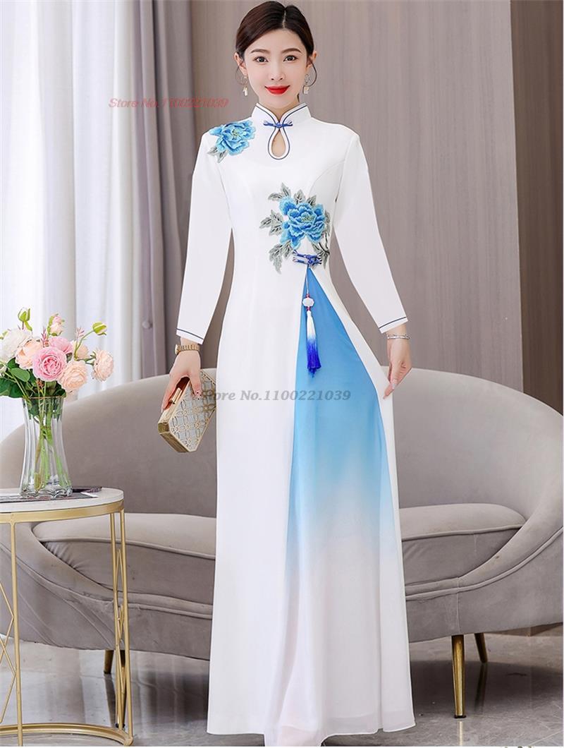 2024 vietnam aodai dress traditional chinese improved qipao national flower emb image 4