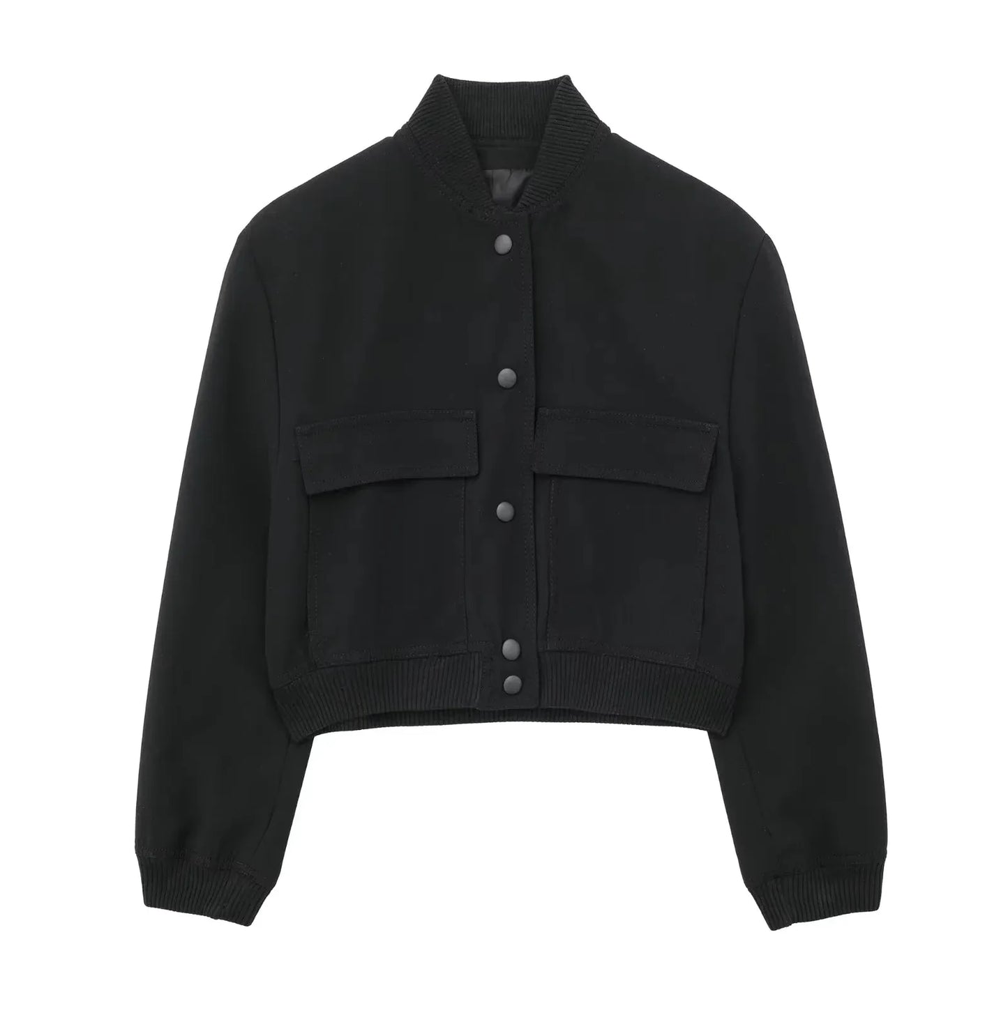 TRAF Vintage Solid Long Sleeve Bomber Jacket Spring Women Casual Coats Streetwe image 1