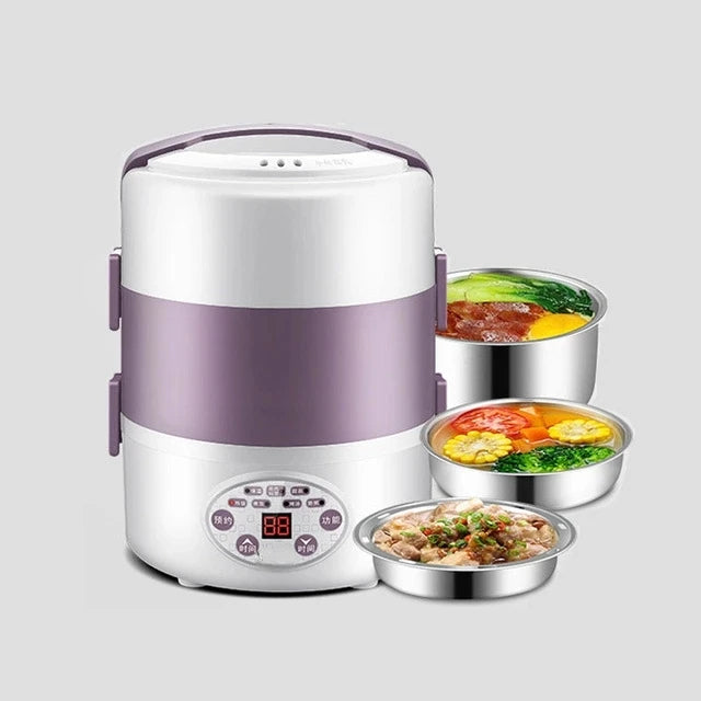 2024 Lunch Box 3 Layer Multifunction Steam Heating Rice Cooker with Steamer Po image 2