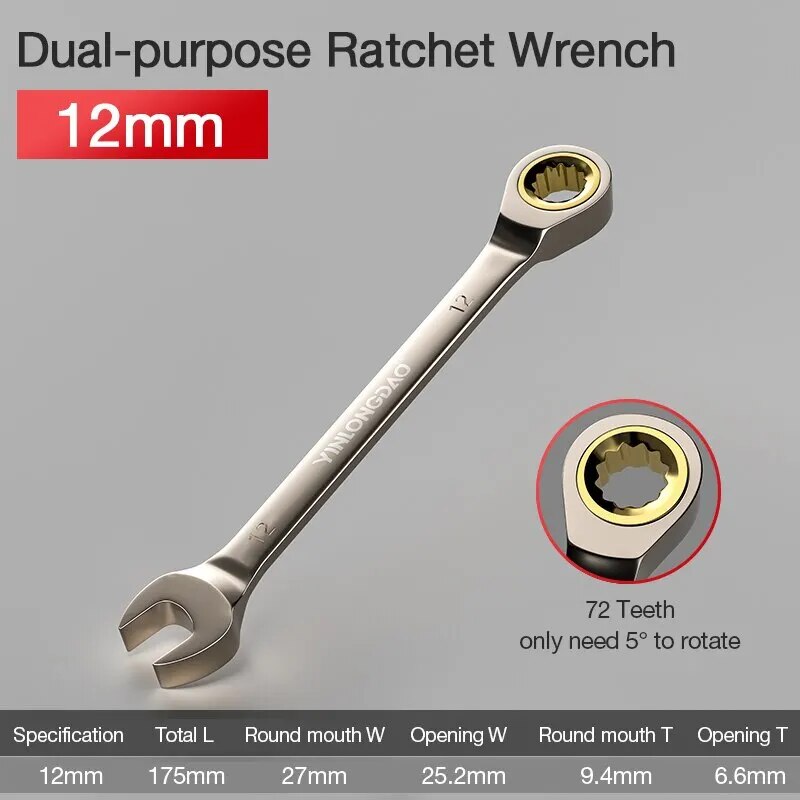 1Pc Key Wrench Flexible Golden Ratchet Wrenches Torque Universal Spanners for C image 2