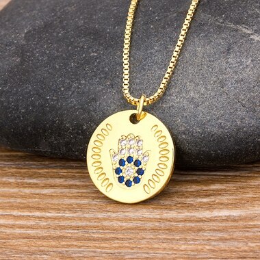 Hot Sale Women Men Hamsa Hand Necklace Gold Color Copper Zircon Evil Eye image 4