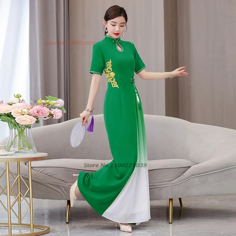 2024 vietnam aodai dress dress national flower embroidery improved dress cheong image 4