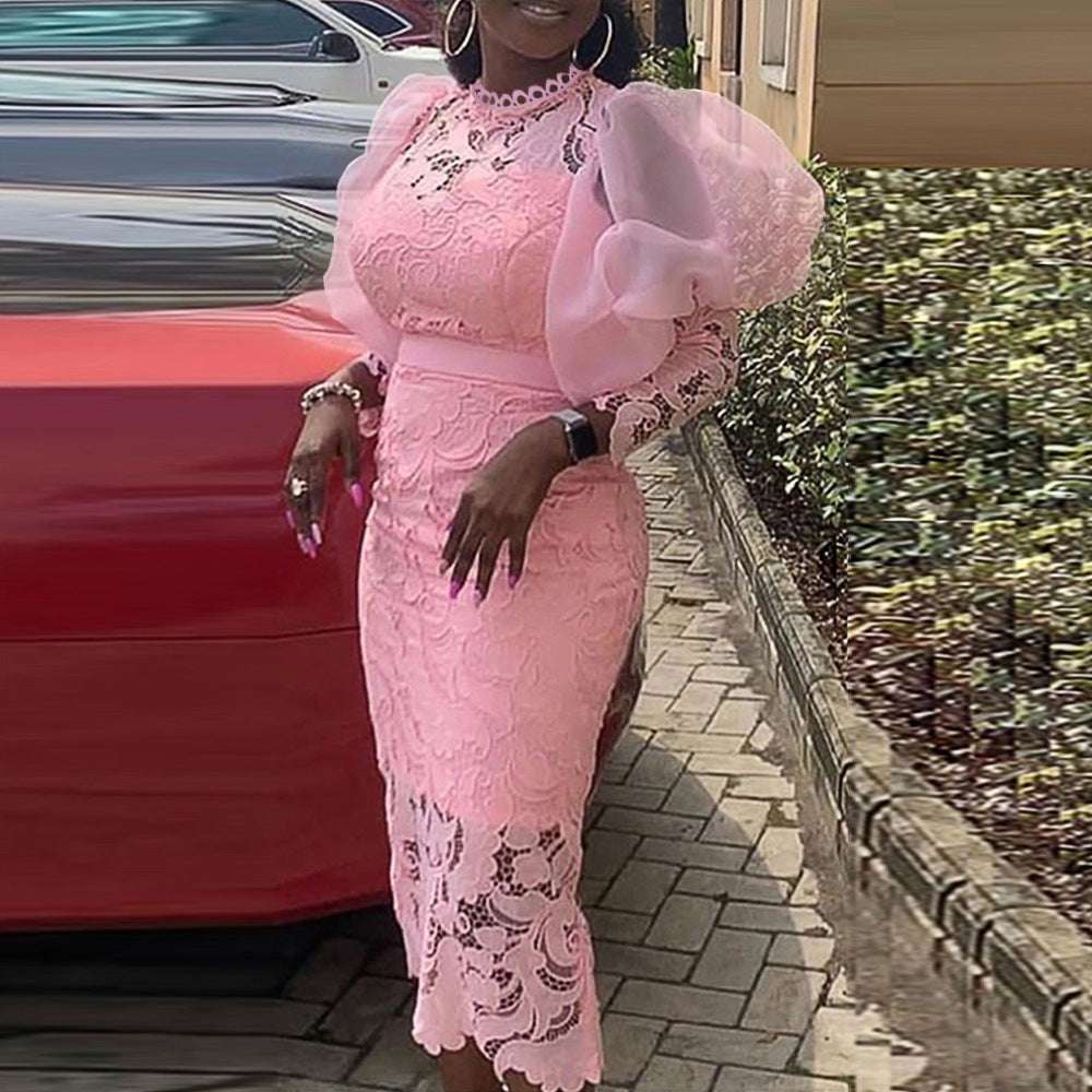 African Wedding Party Dresses For Women 2023 Summer Elegant African Lace 3/4 Sl image 0
