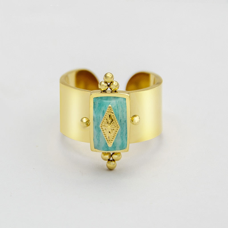 Creative Gold Plated Stainless Steel Rings for Women Simple Geometric Round Nat image 8