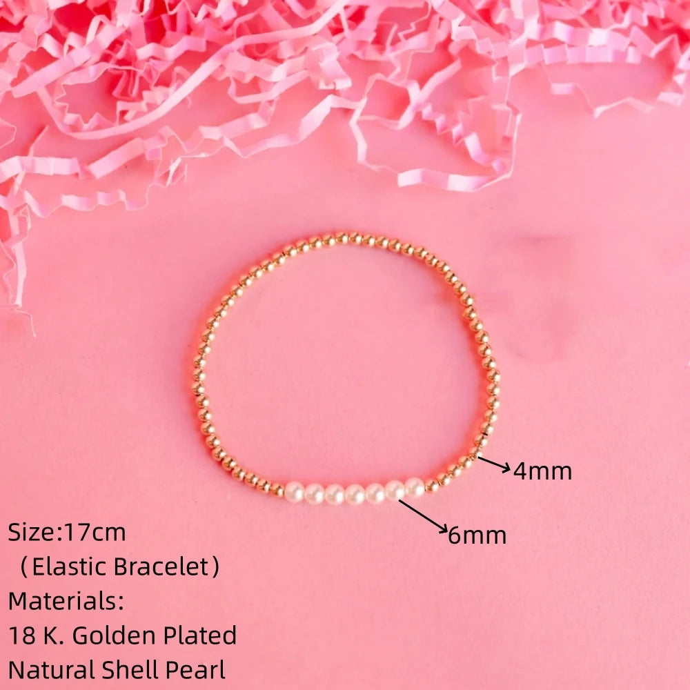 CCGOOD 6mm Natural Shell Pearl Bracelet Boho Jewelry Gold Plated 18 K Beads Bra image 3