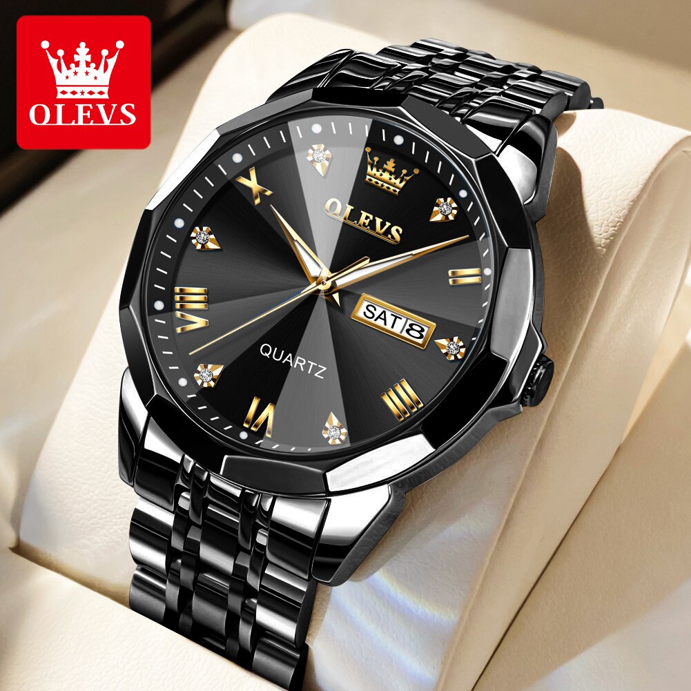 OLEVS Men‘s Watches Gold Original Quartz Wristwatch Waterproof Luminous image 3