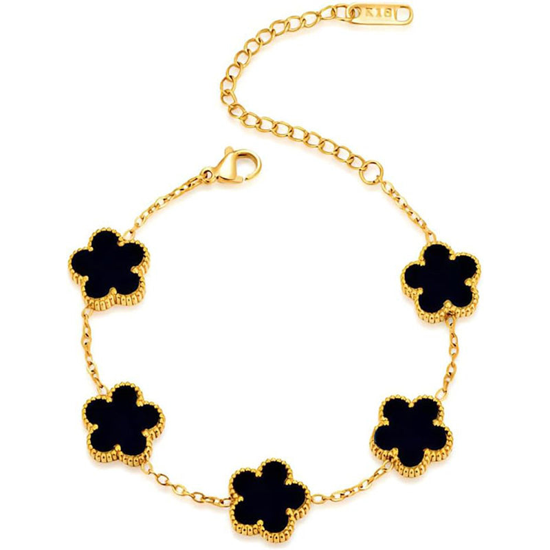 Elegant Double Sided Clover Bracelet 14K Gold Plated Stainless Steel Lucky Blac image 5