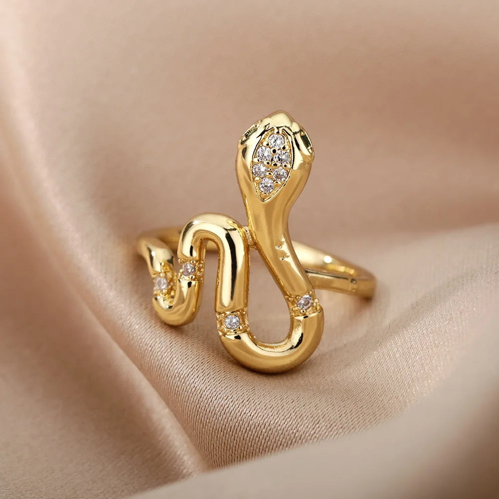 Stainless Steel Snake Rings For Women Men Gold Plated Open Adjustable Zircon Ri image 5