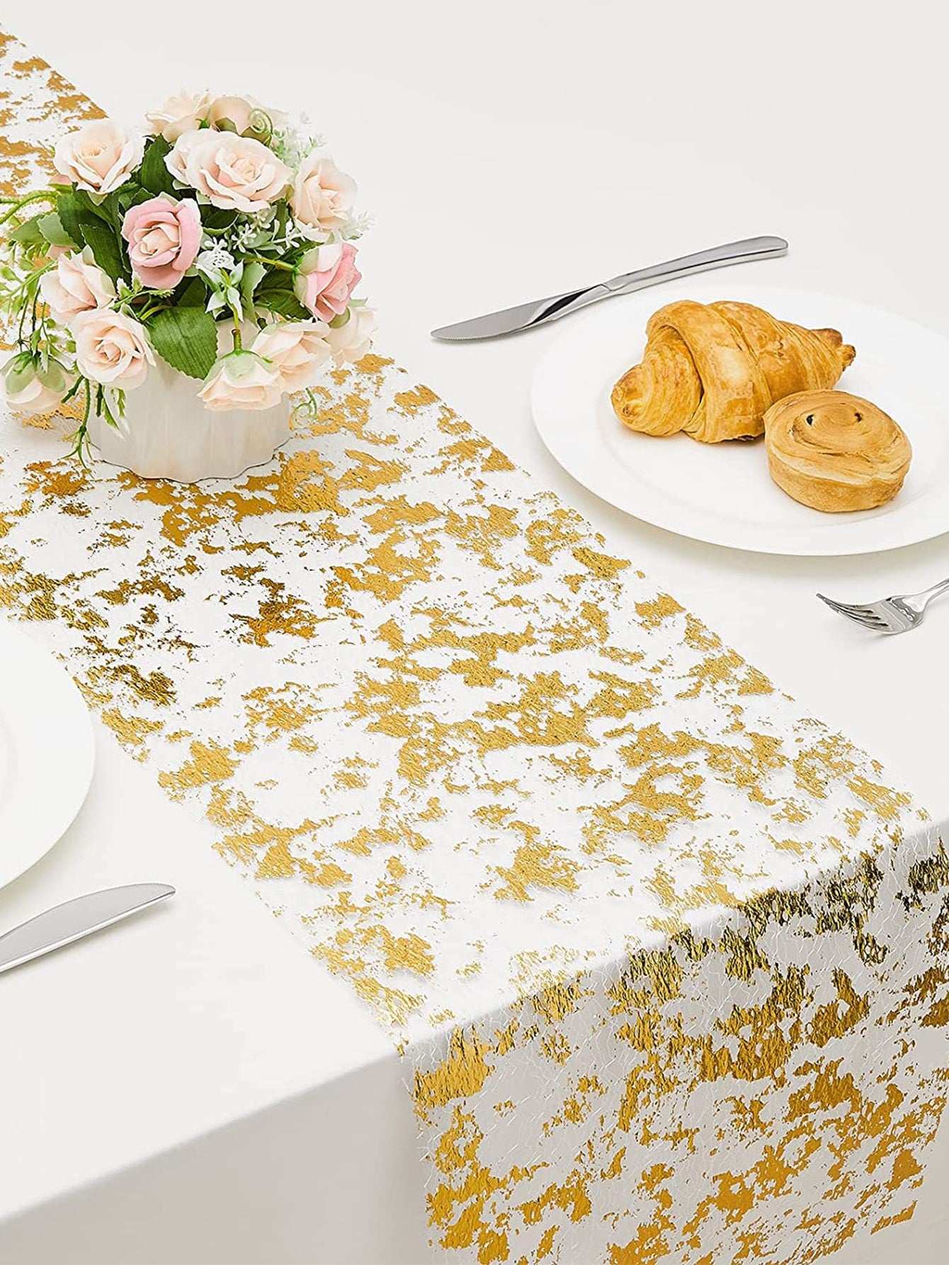 1pc Table Decorations For Party, Golden Table Runner, Sequin Glitter Foil Metal image 9