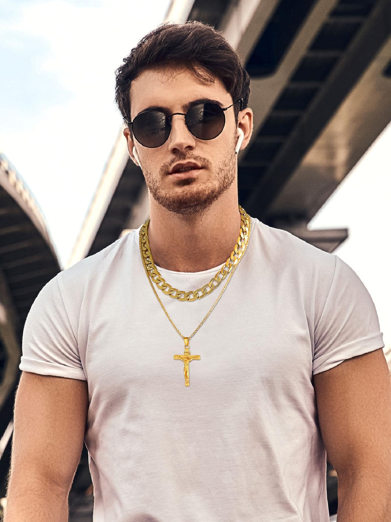U7 Men INRI Cross Pendant Baptism Christian Jewelry Stainless Steel/Gold/Black/ image 18