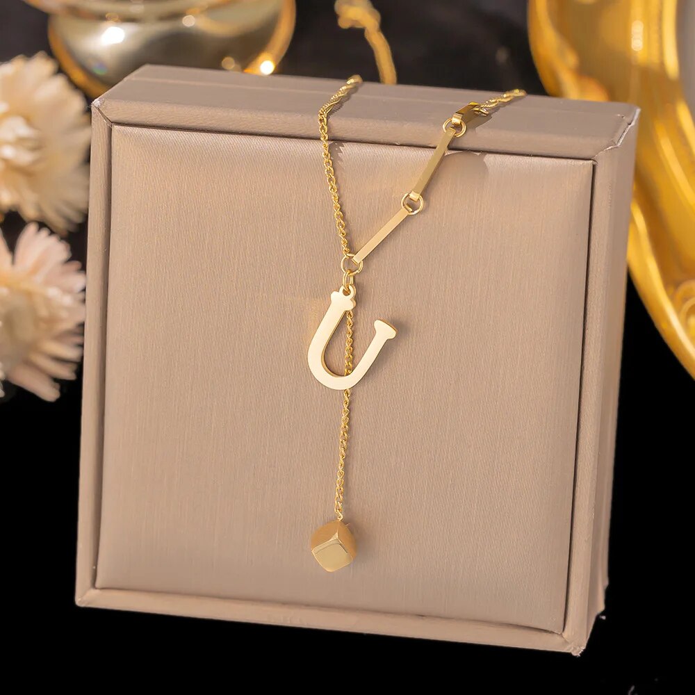 Stainless Steel Initial Letter Necklace For Women Gold Color 26 Alphabet Pendan image 18
