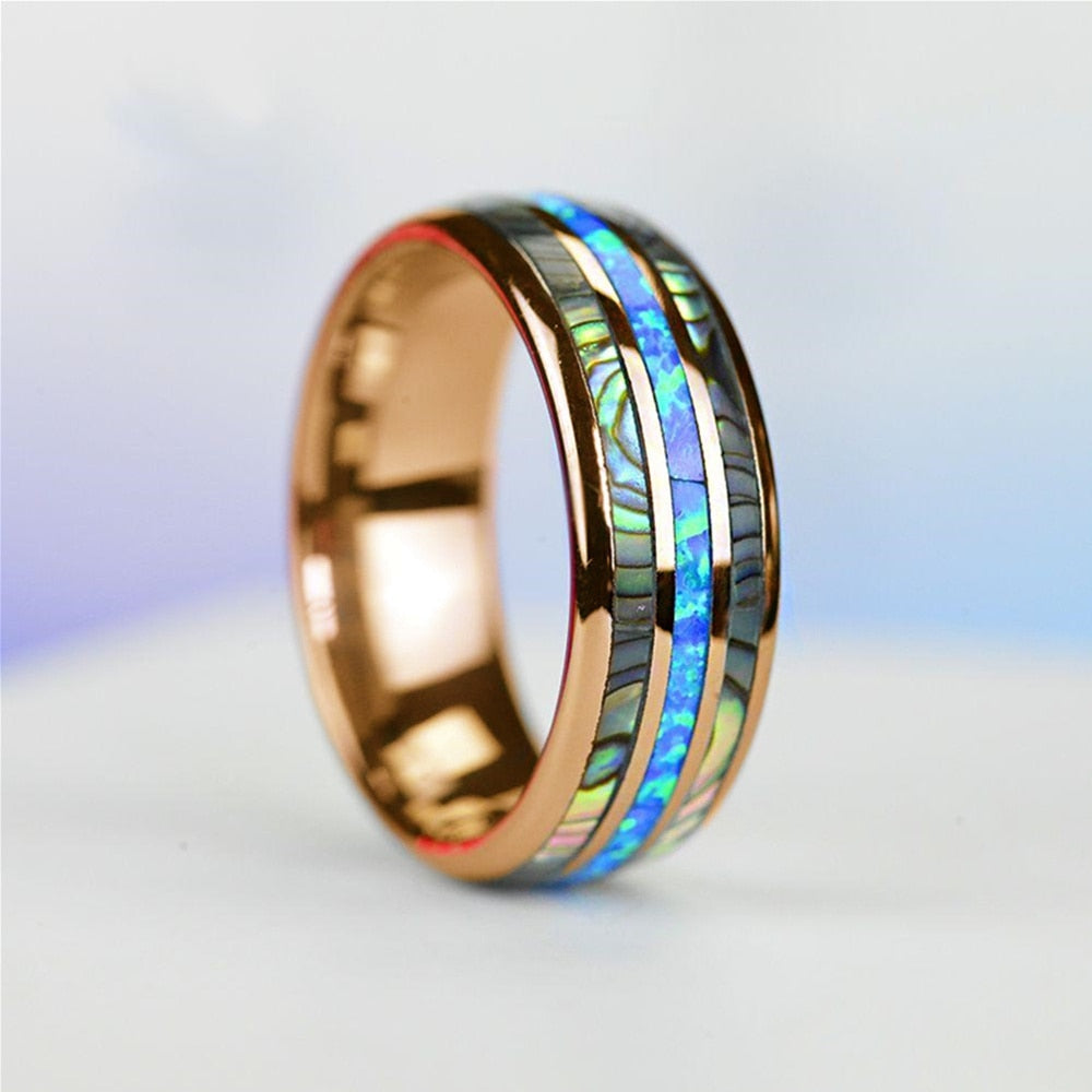 Fashion 8mm Rose Gold Color Tungsten Wedding Men Stainless Steel Rings Inlay Ab image 2