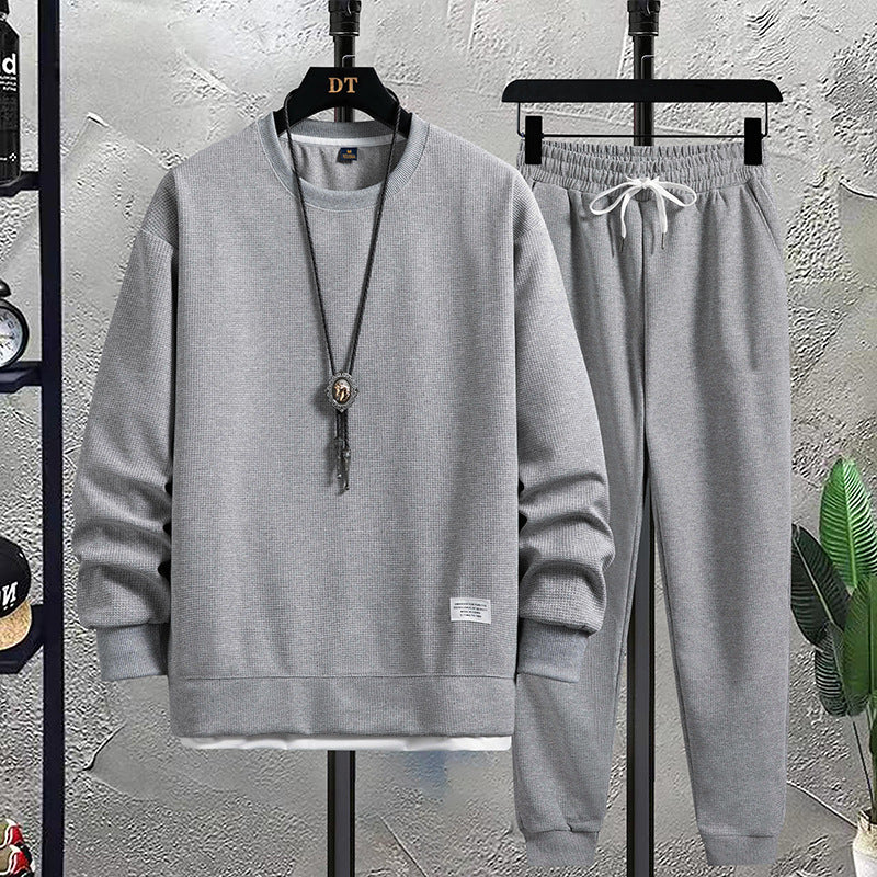 2024 Spring and Autumn New Men's Fashion Brand Round Neck Hong Kong Style Waffl image 1