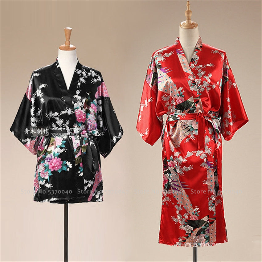 Women Satin Pajamas Bathing Robe Gown Japanese Traditional Women Sakura Kimono image 1