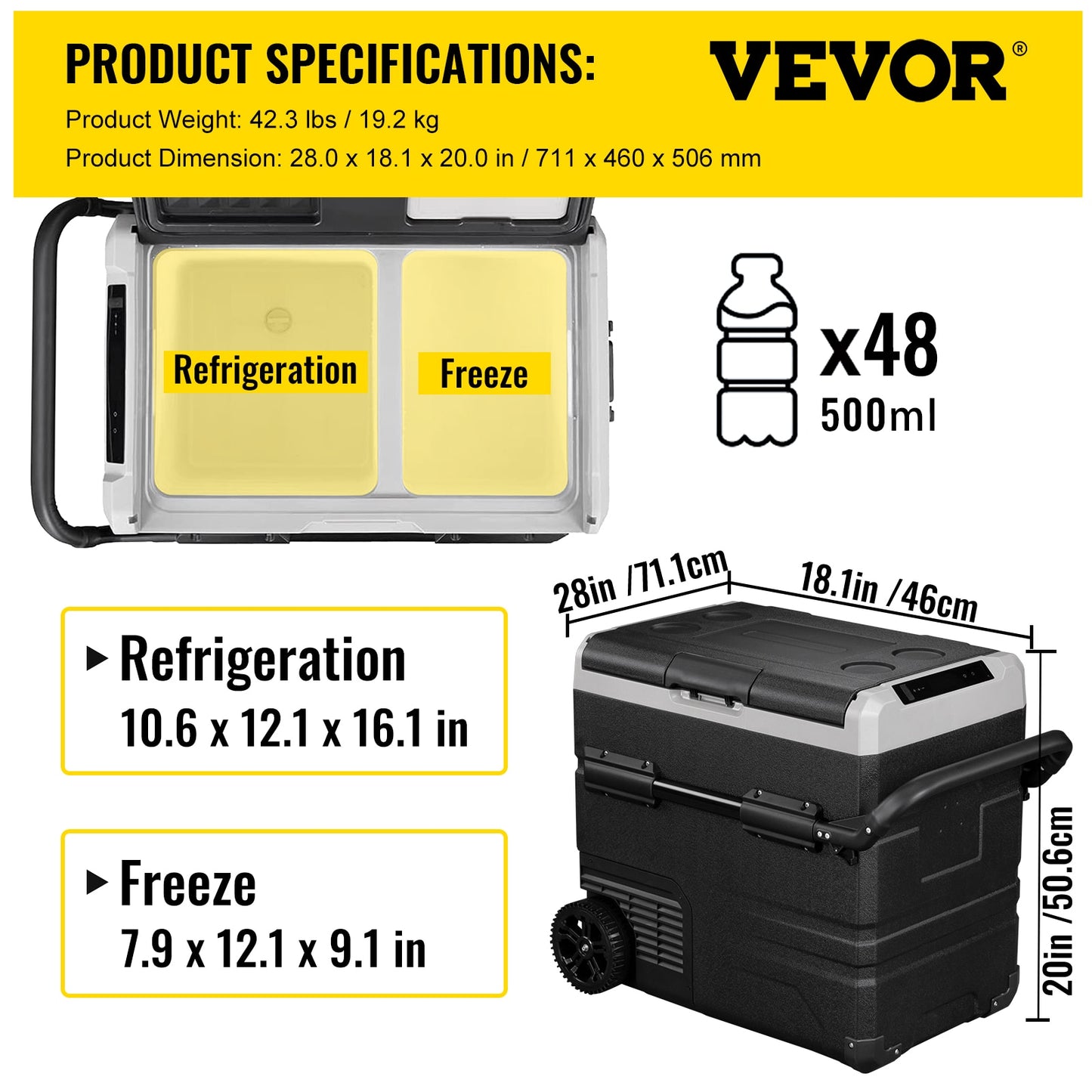 VEVOR 45L 55L 75L 95L Car Refrigerator Portable Compressor Freezer Fridge Dual image 4