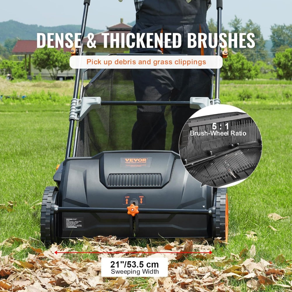 Push Lawn Sweeper, 21-inch Leaf & Grass Collector, Strong Rubber Wheels & Heavy image 2