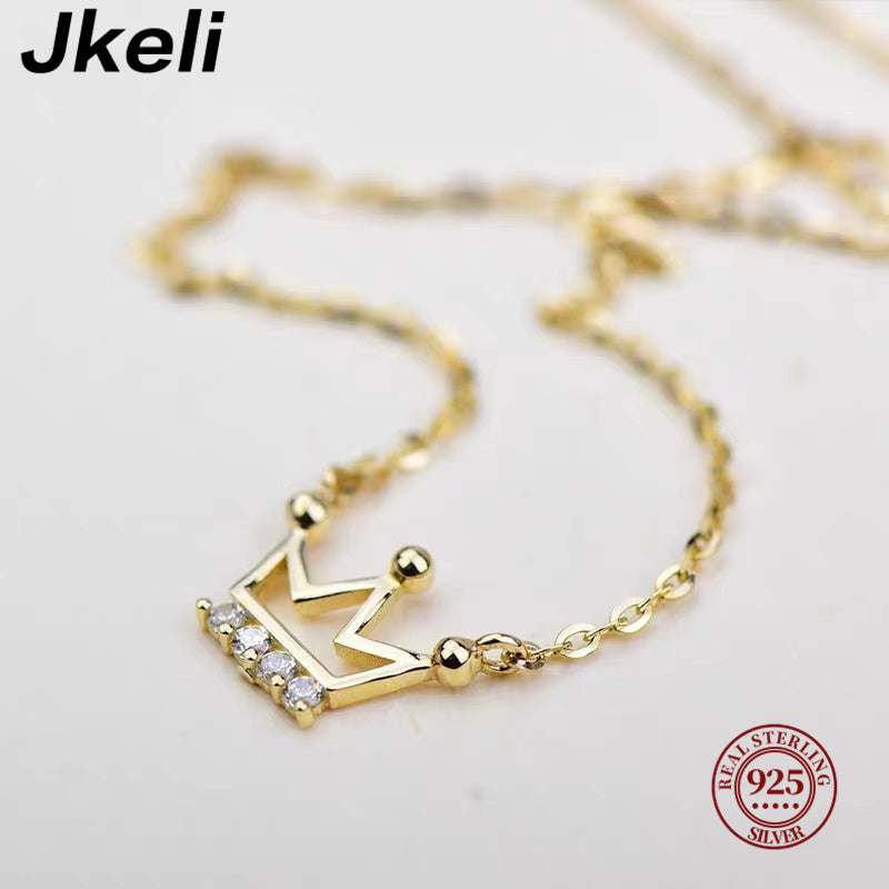 New S925 Sterling Silver Plated 14K Gold Necklace Exquisite and Small with Zirc image 3