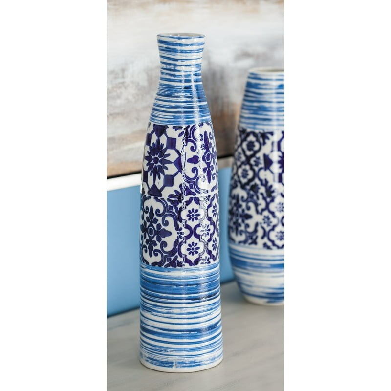 Blue Ceramic Vase with Tile Patterns Plant terrarium glass Vase Coffee table de image 0