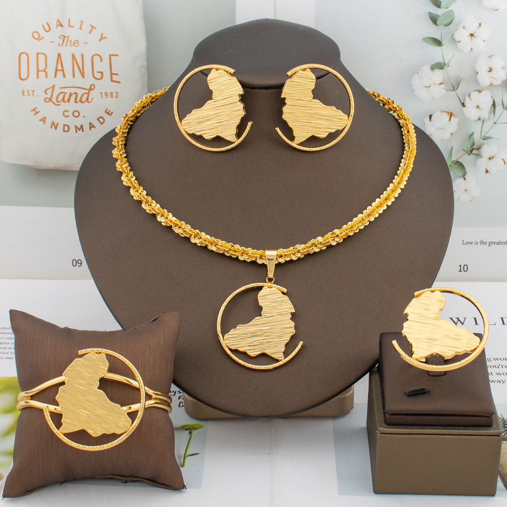 Dubai Gold Color Jewelry Sets 18K African Map Design Chain Wedding Women Ladies image 6