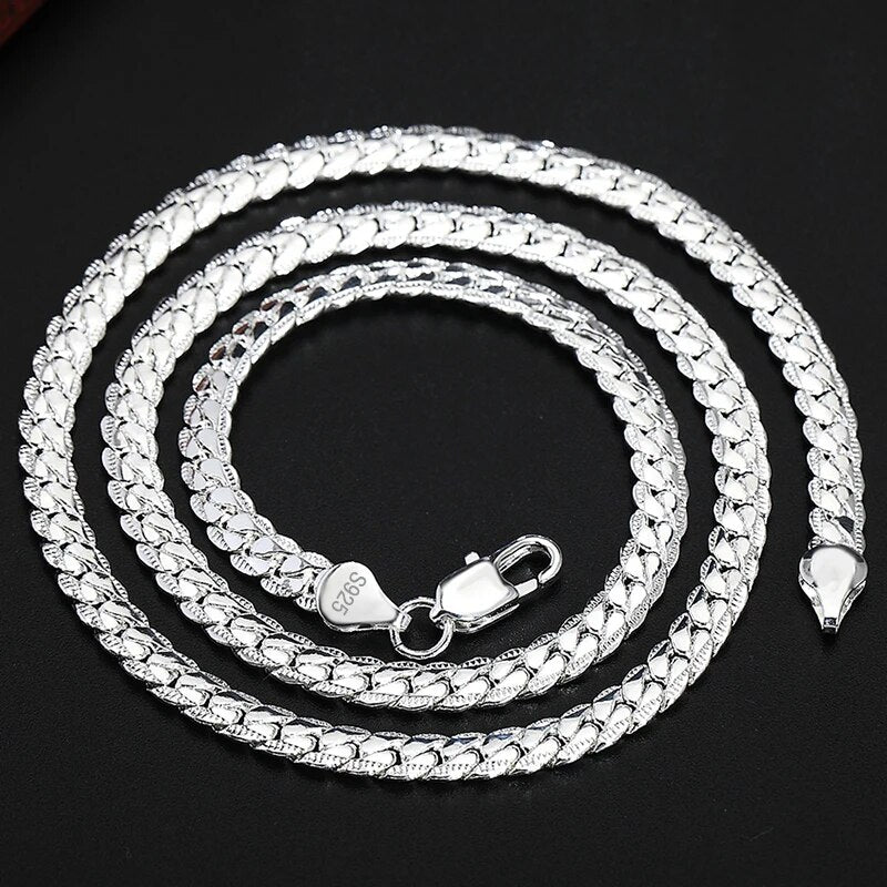 925 Sterling Silver 6MM 18K Gold Full Sideways Figaro Chain Necklace For Woman image 3