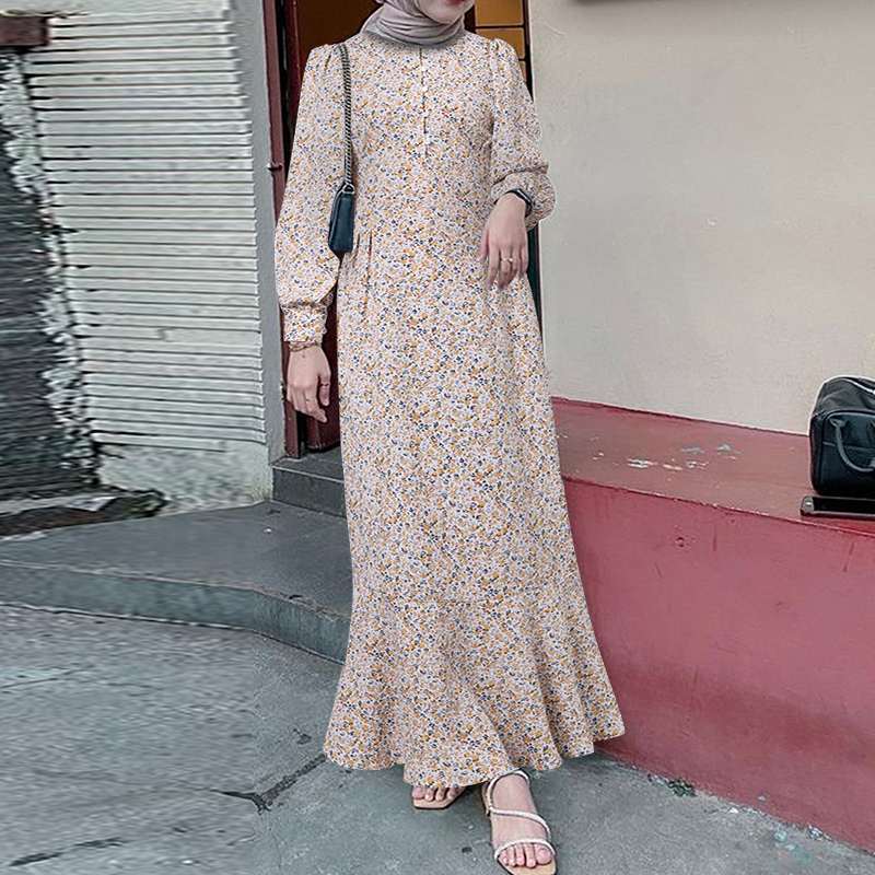 Women Floral Printed Muslim Dress Bohemian Sundress Elegant Abaya ZANZEA Fashio image 3