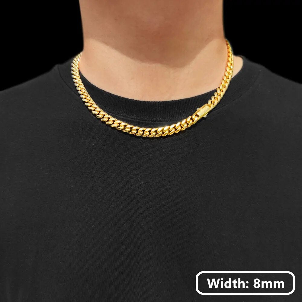 Hip Hop 18k Gold PVD Plated Stainless Steel Necklace Snap Clasp Men Miami Cuban image 0