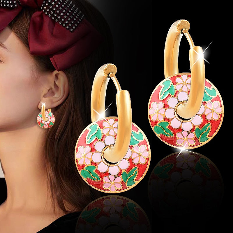 SINLEERY Colorful Enamel 316L Stainless Steel Gold Color Hoop Earrings For Wome image 10