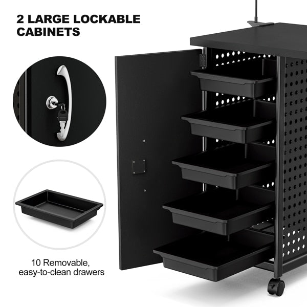 Nail Desk Nail Table Workstation with Led Light,Removable Drawers,Lockable Whee image 5