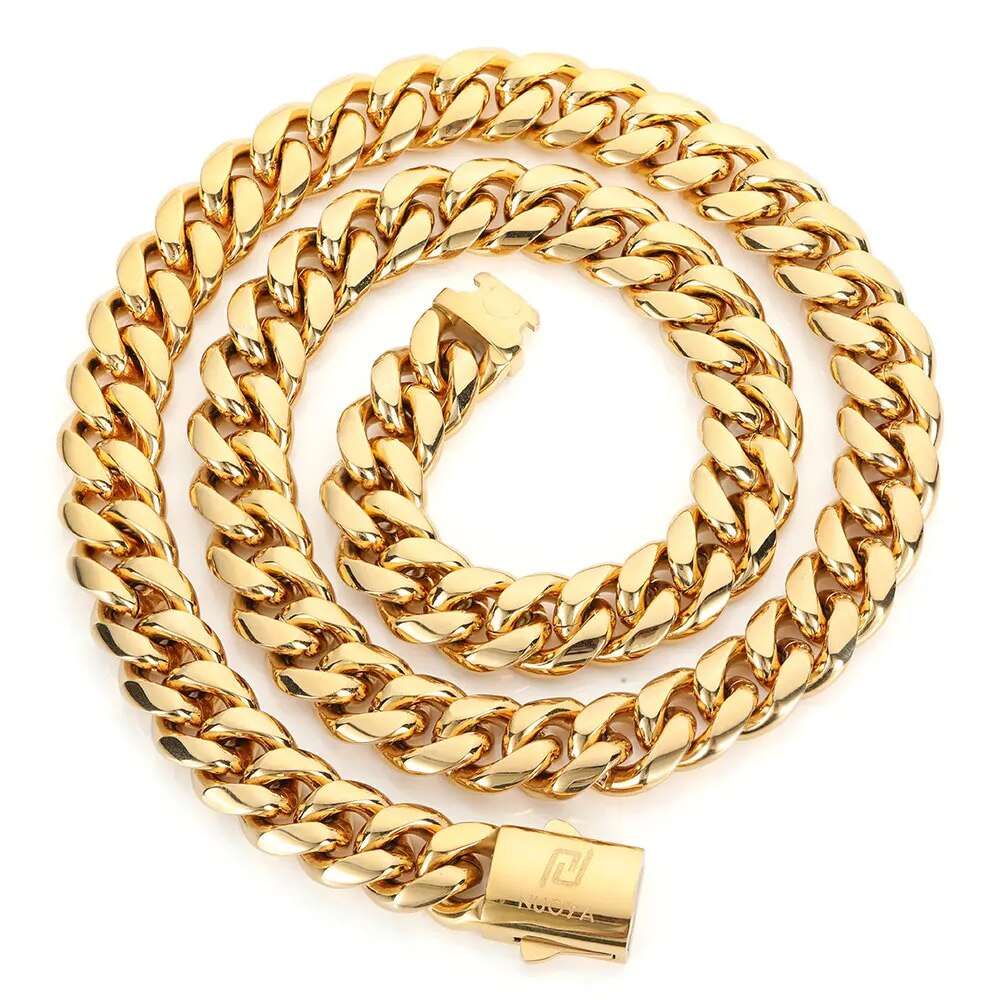 Hip Hop 18k Gold PVD Plated Stainless Steel Necklace Snap Clasp Men Miami Cuban image 9