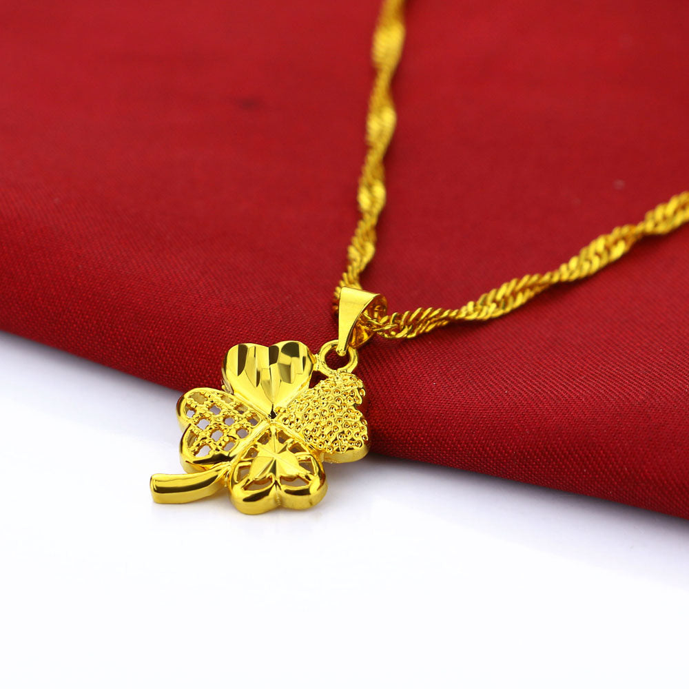 Short 24 k Golde Plated Clavicle Chain 925 Sterling Silver Clover Pendant Neckl image 2