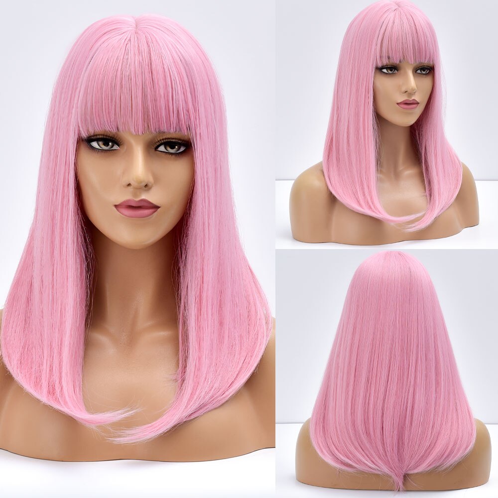 Blonde Ombre Long Straight Gold Synthetic Wig With Bangs For Black White Women image 7