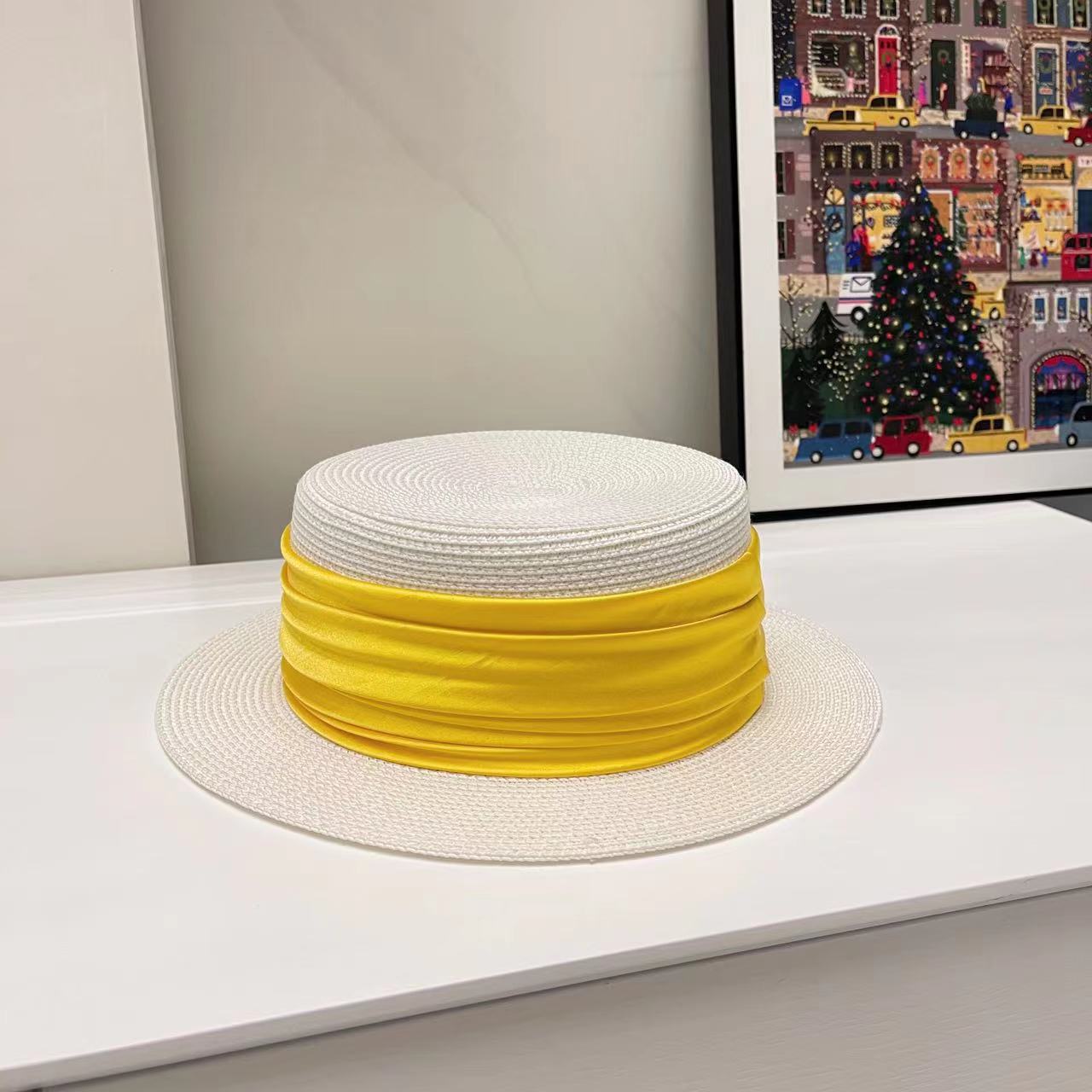 5cm brim summer straw hat for women with sun shading and sun protection flat to image 14