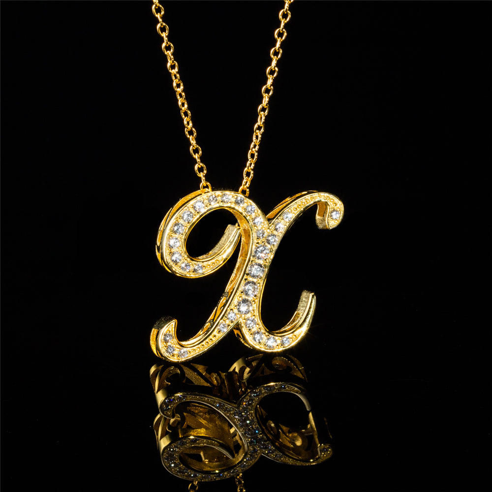 ANDYWEN 925 Sterling Silver Gold Long Chain Alphabet 26 Leter A W Pendant K H I image 19