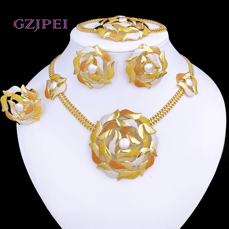 New Dubai Jewelry Set For Women Luxury Design 18K Gold Plated Brazil Trending N image 4